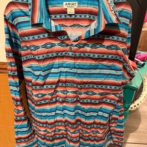 Ariat Real Western Striped Shirt in Blue and Red size 1x womens